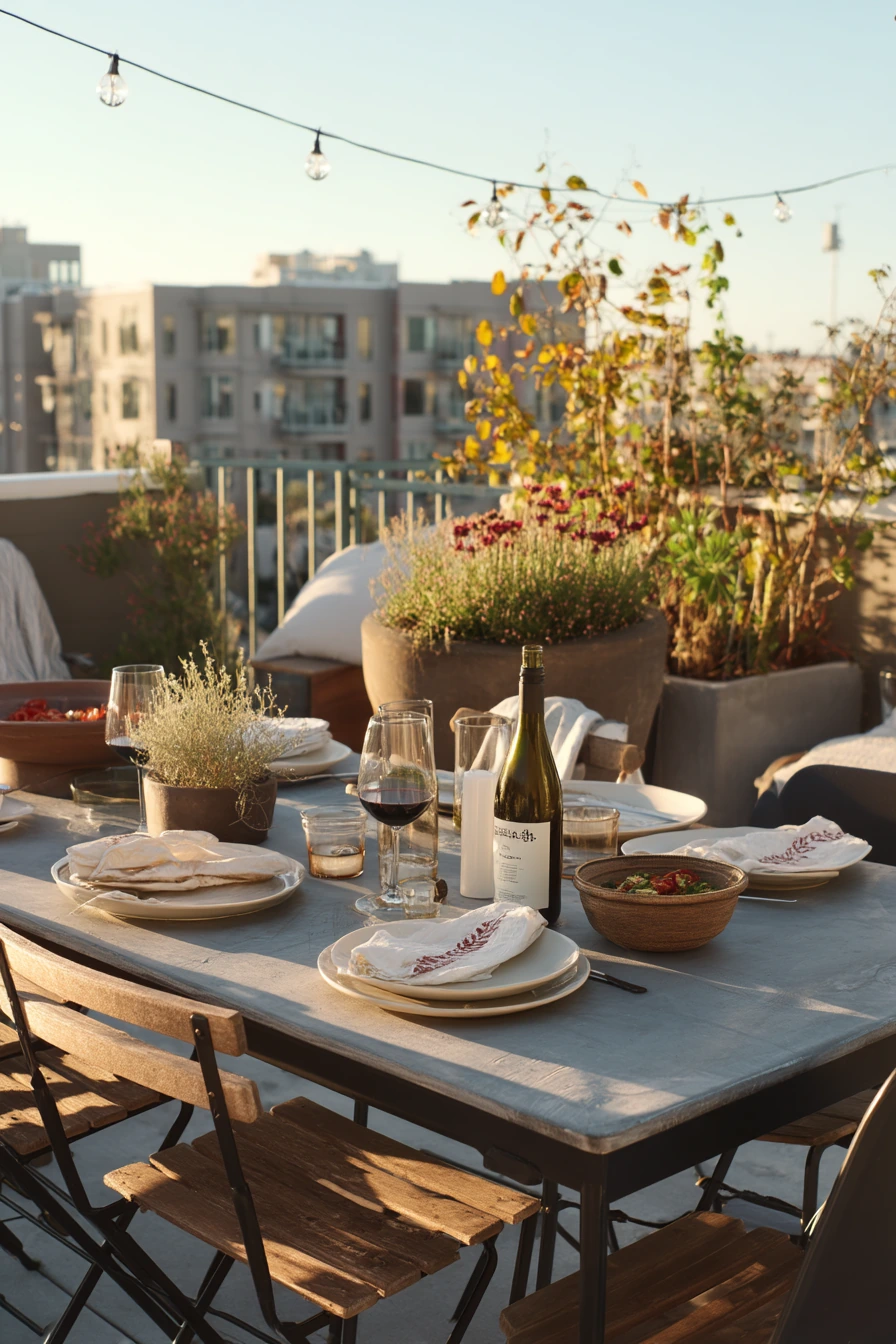 Rooftop Garden Dinner Setup for Friends