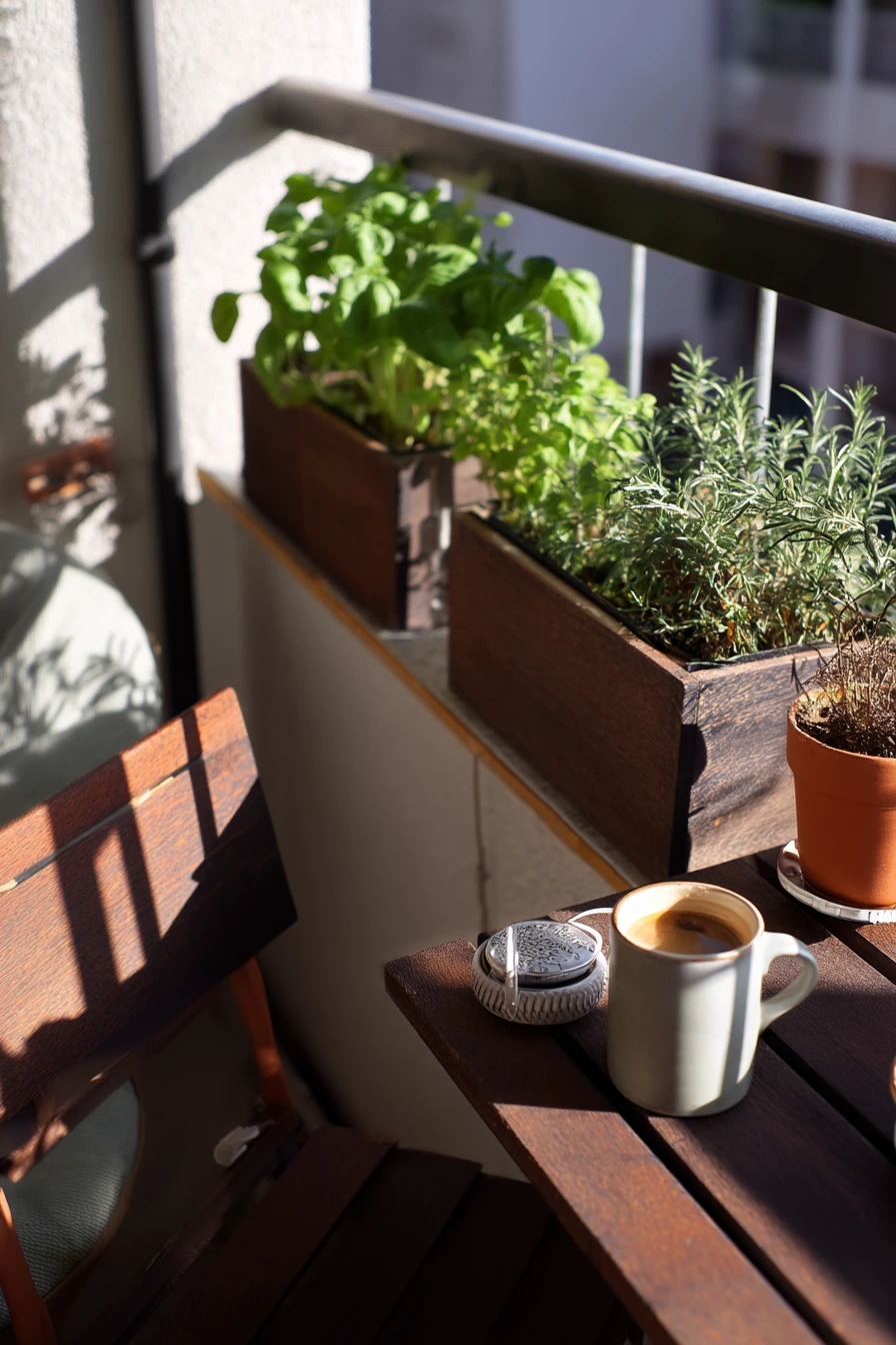 Small Balcony Herb Garden for Morning Coffee