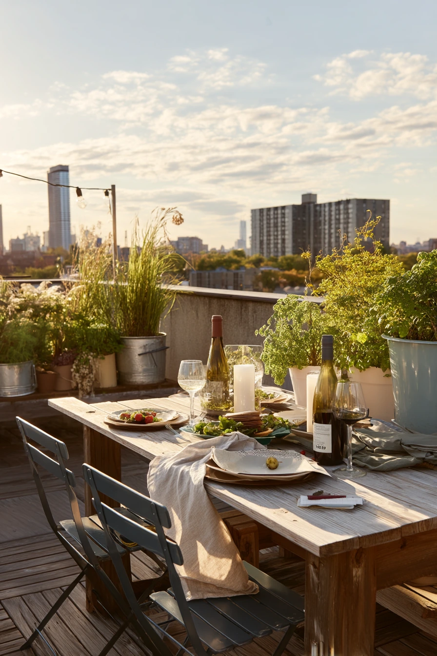 Rooftop Garden Dinner Setup for Friends