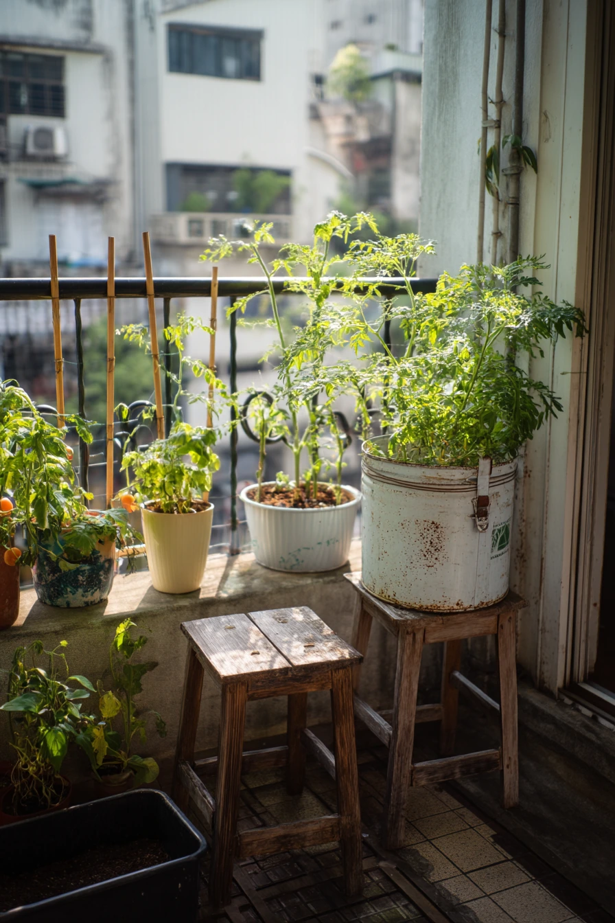 Budget Garden Nook with Repurposed Containers