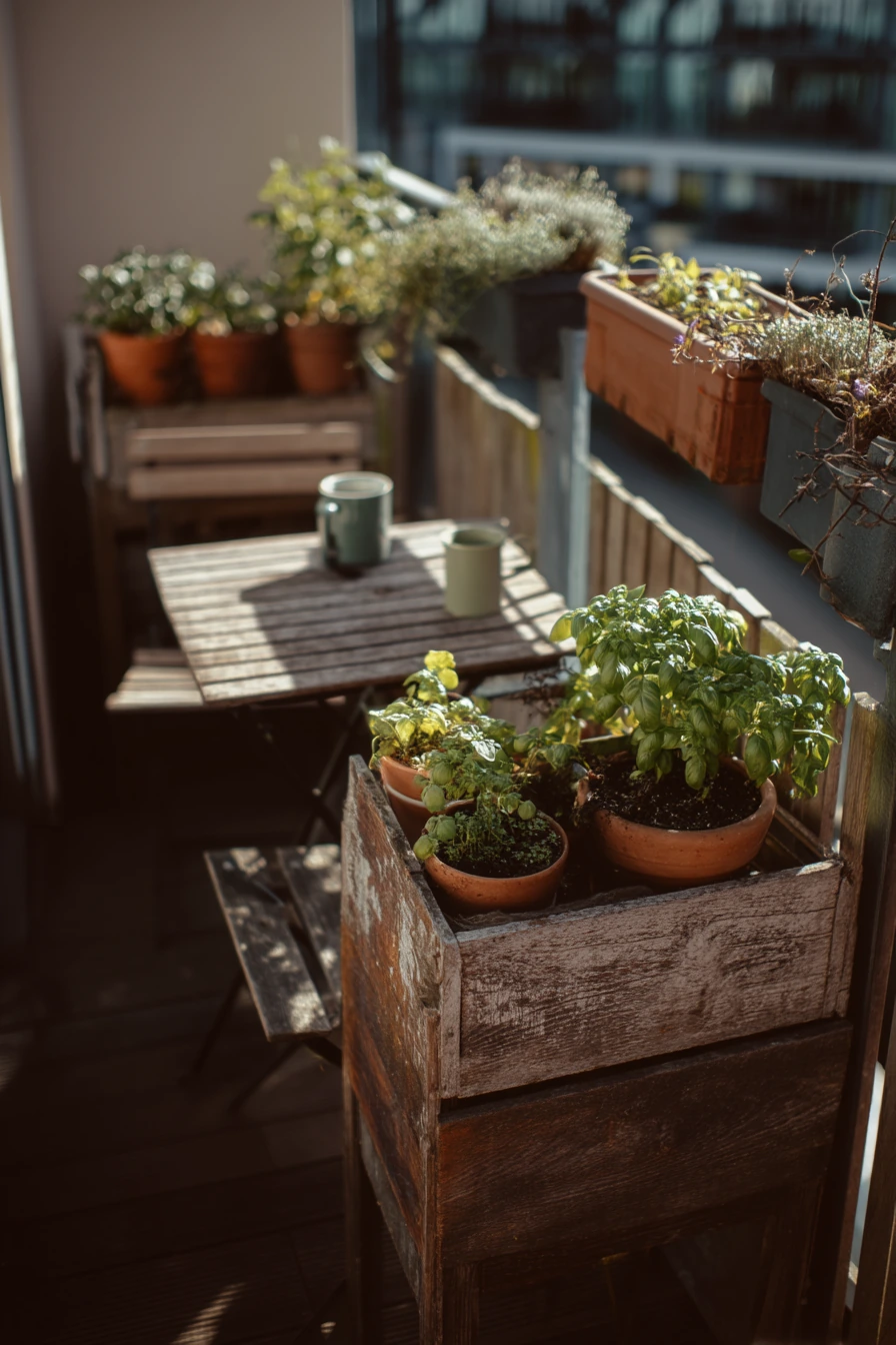 Small Balcony Herb Garden for Morning Coffee