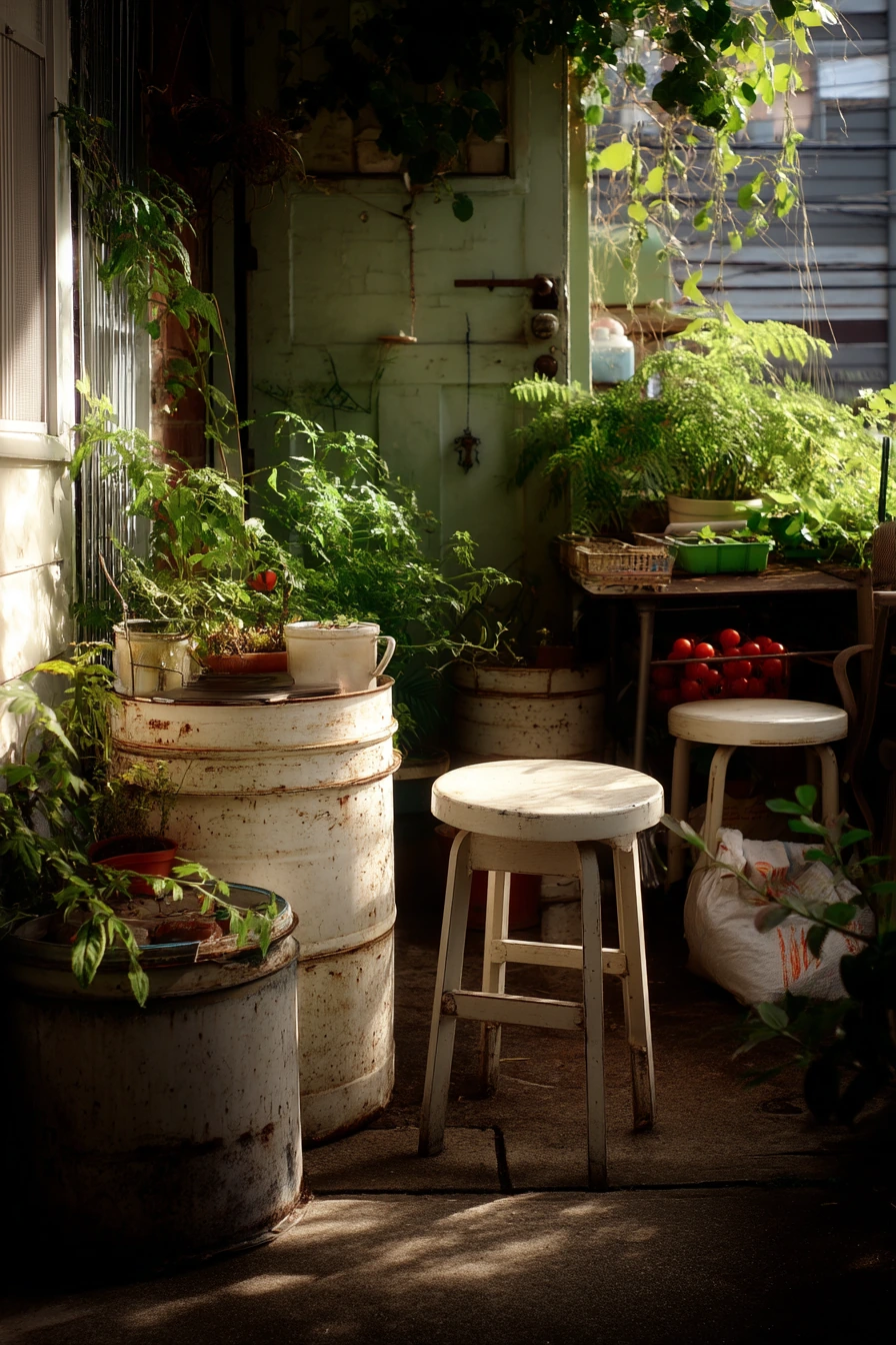 Budget Garden Nook with Repurposed Containers