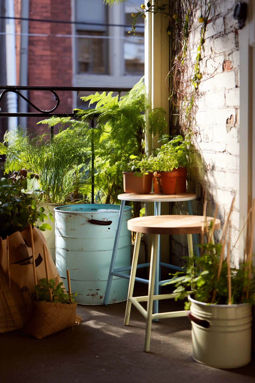 Budget Garden Nook with Repurposed Containers