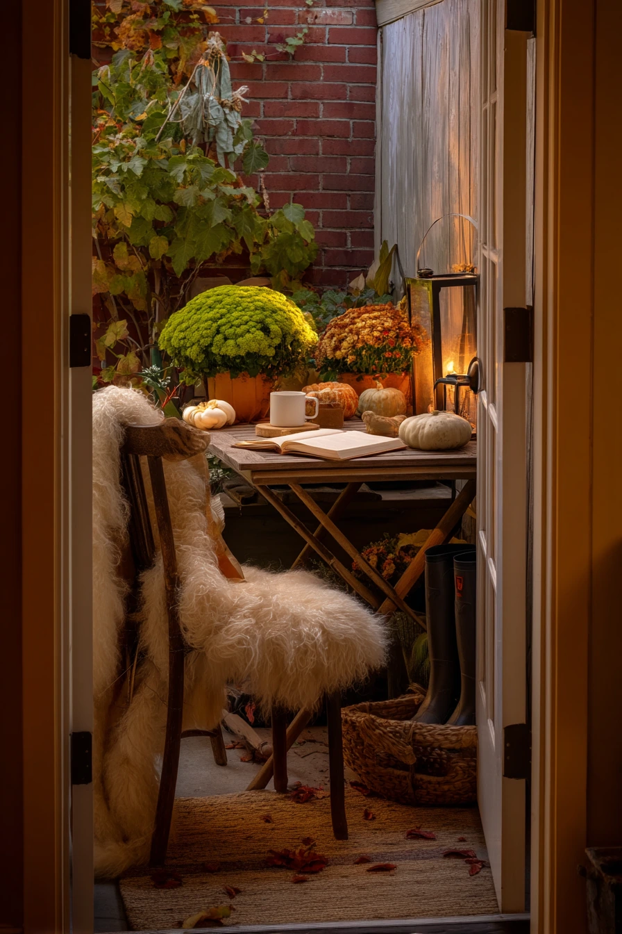 Seasonal Fall Urban Garden with Lantern Glow