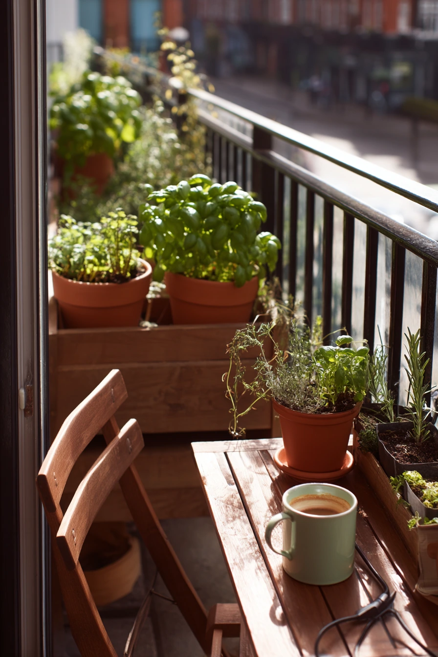 Small Balcony Herb Garden for Morning Coffee