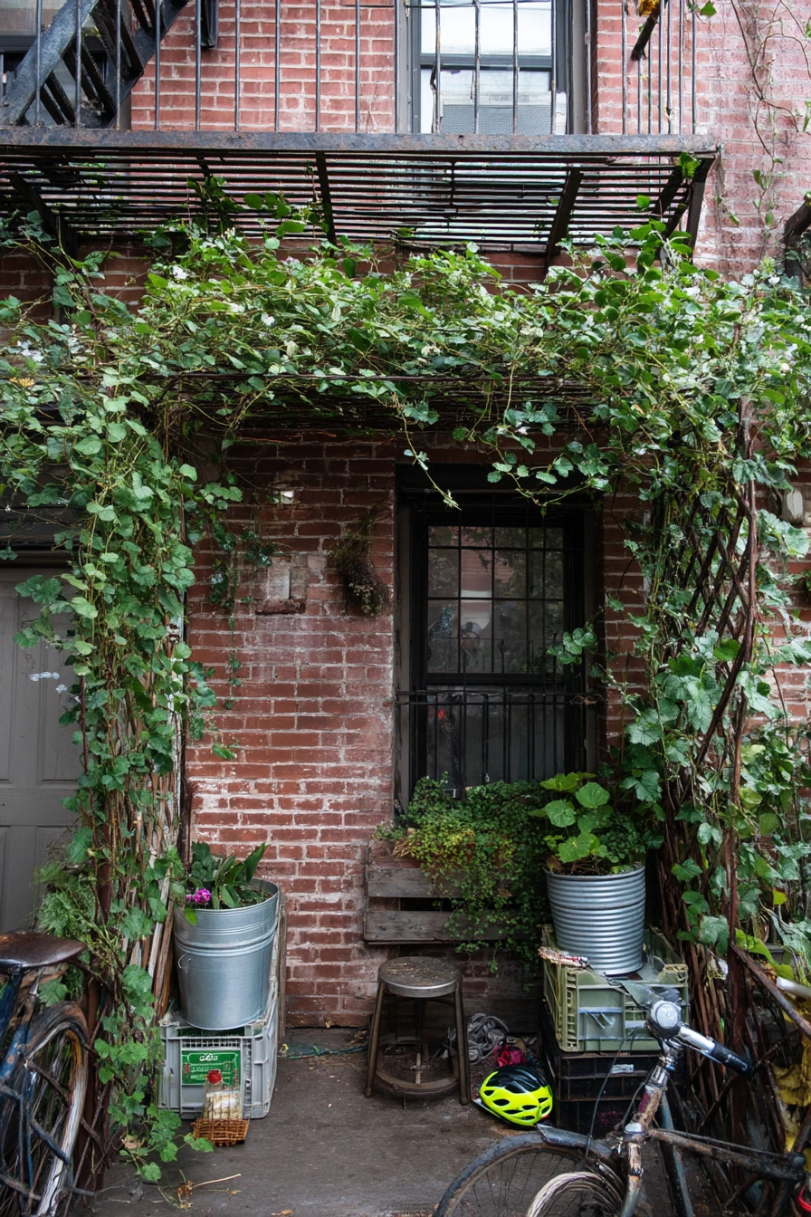 Fire Escape Planter Corner with Climbing Greens