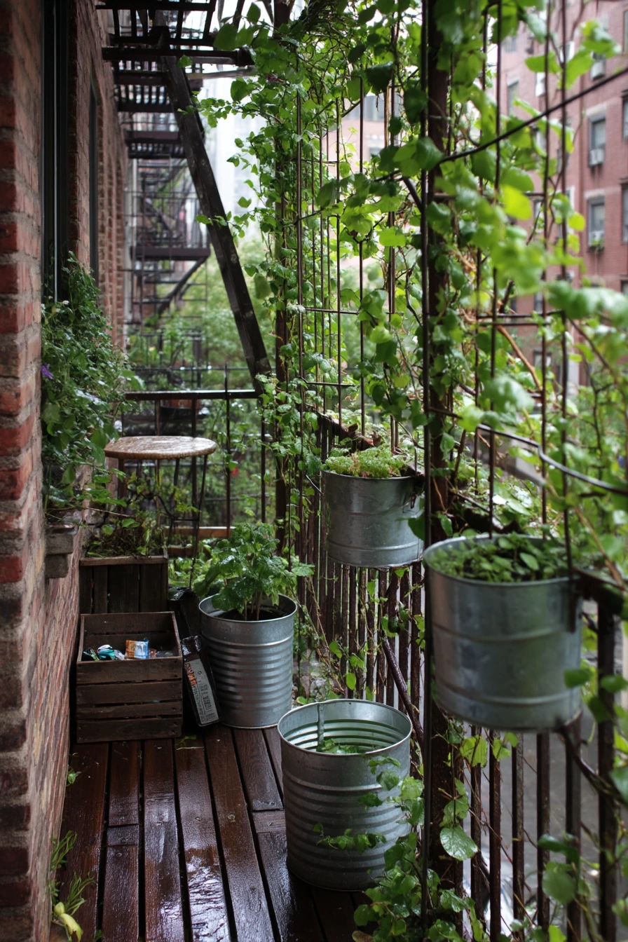 Fire Escape Planter Corner with Climbing Greens