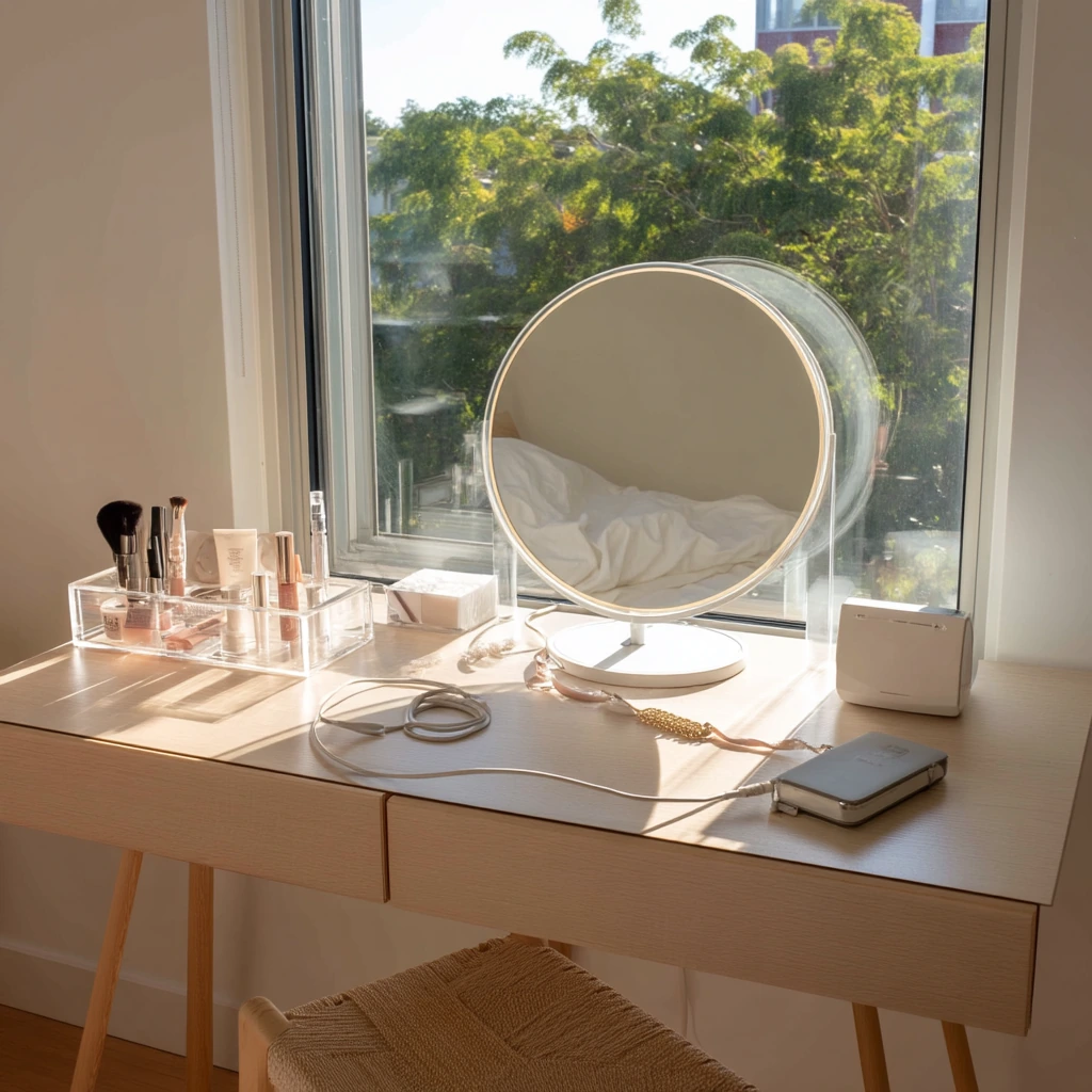 Natural Makeup Vanity by a Bedroom Window