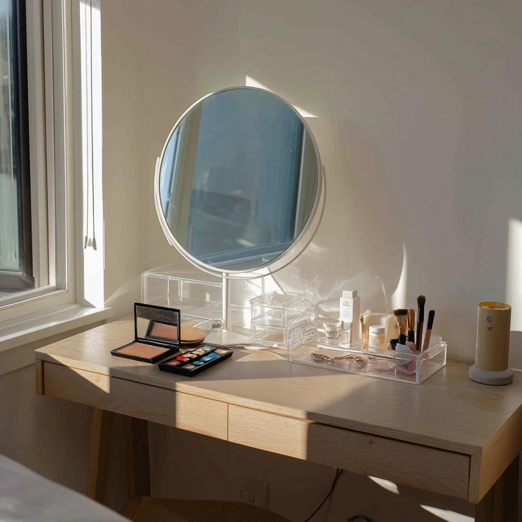 Natural Makeup Vanity by a Bedroom Window