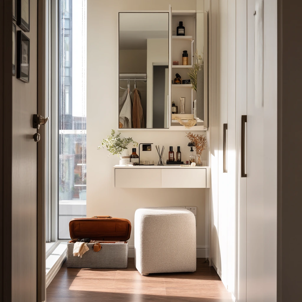 Small Space Vanity with Hidden Storage