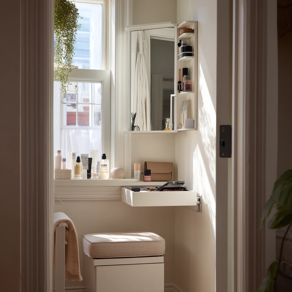 Small Space Vanity with Hidden Storage