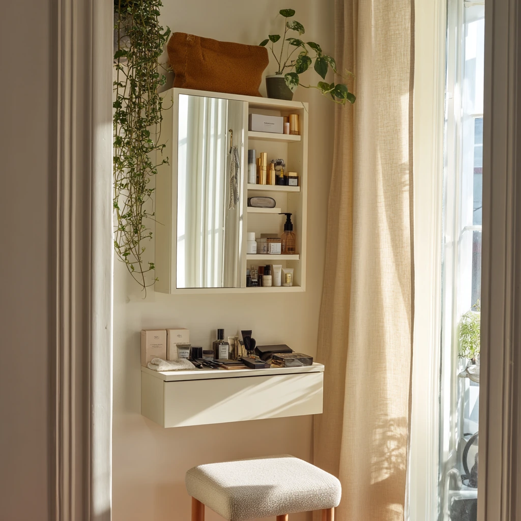 Small Space Vanity with Hidden Storage