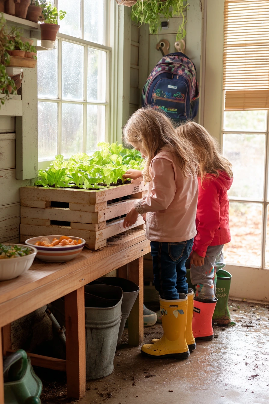 Kids Helping in the Mudroom