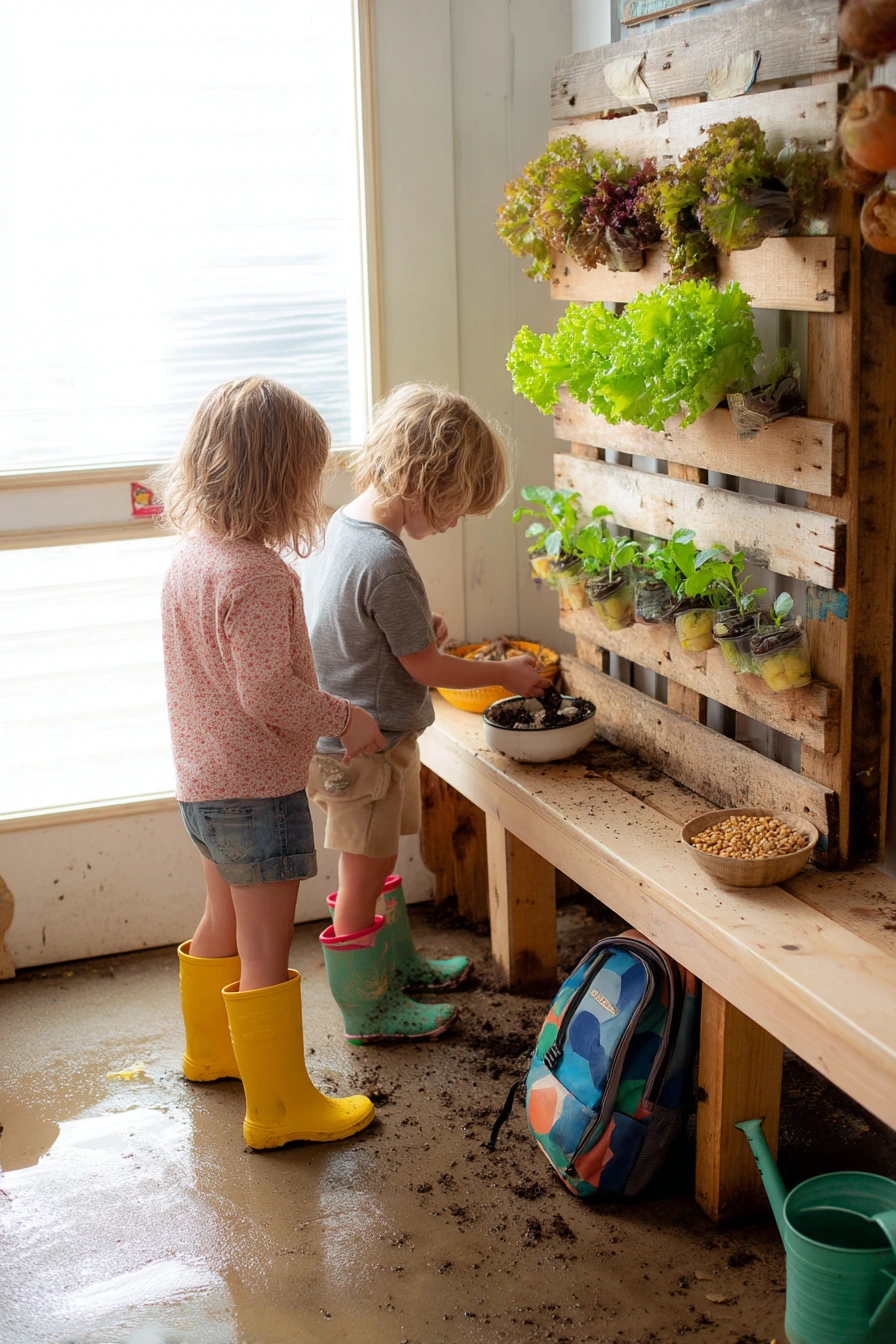 Kids Helping in the Mudroom