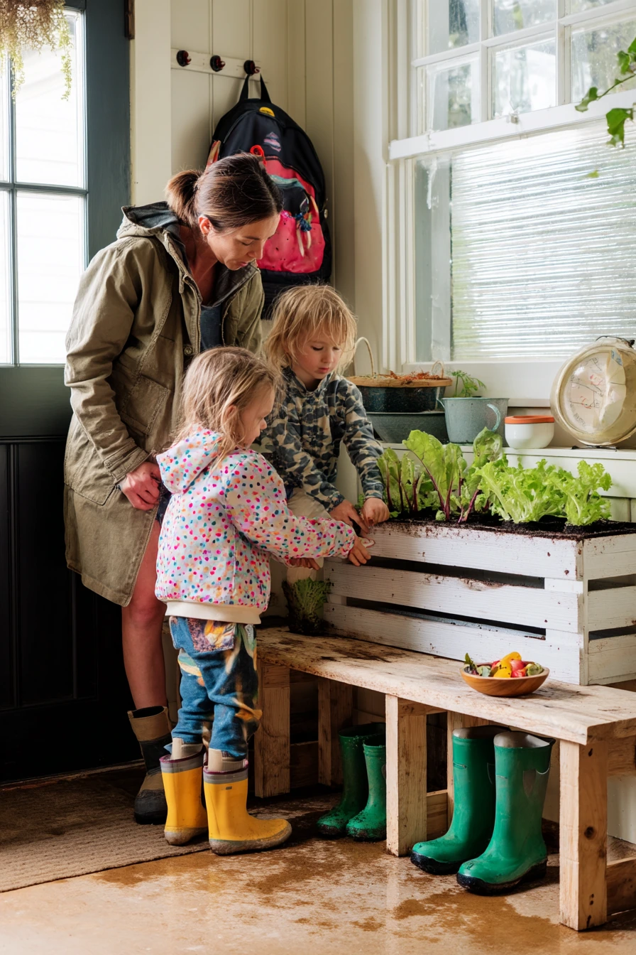 Kids Helping in the Mudroom