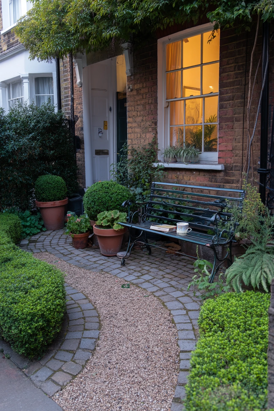 2. Small Front Yard With Seating Nook
