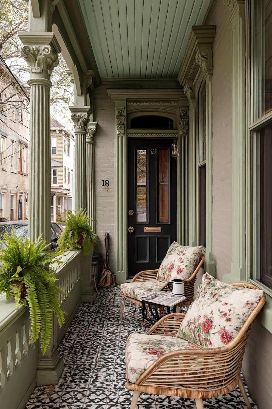 Elegant Painted Victorian Porch for Morning Coffee