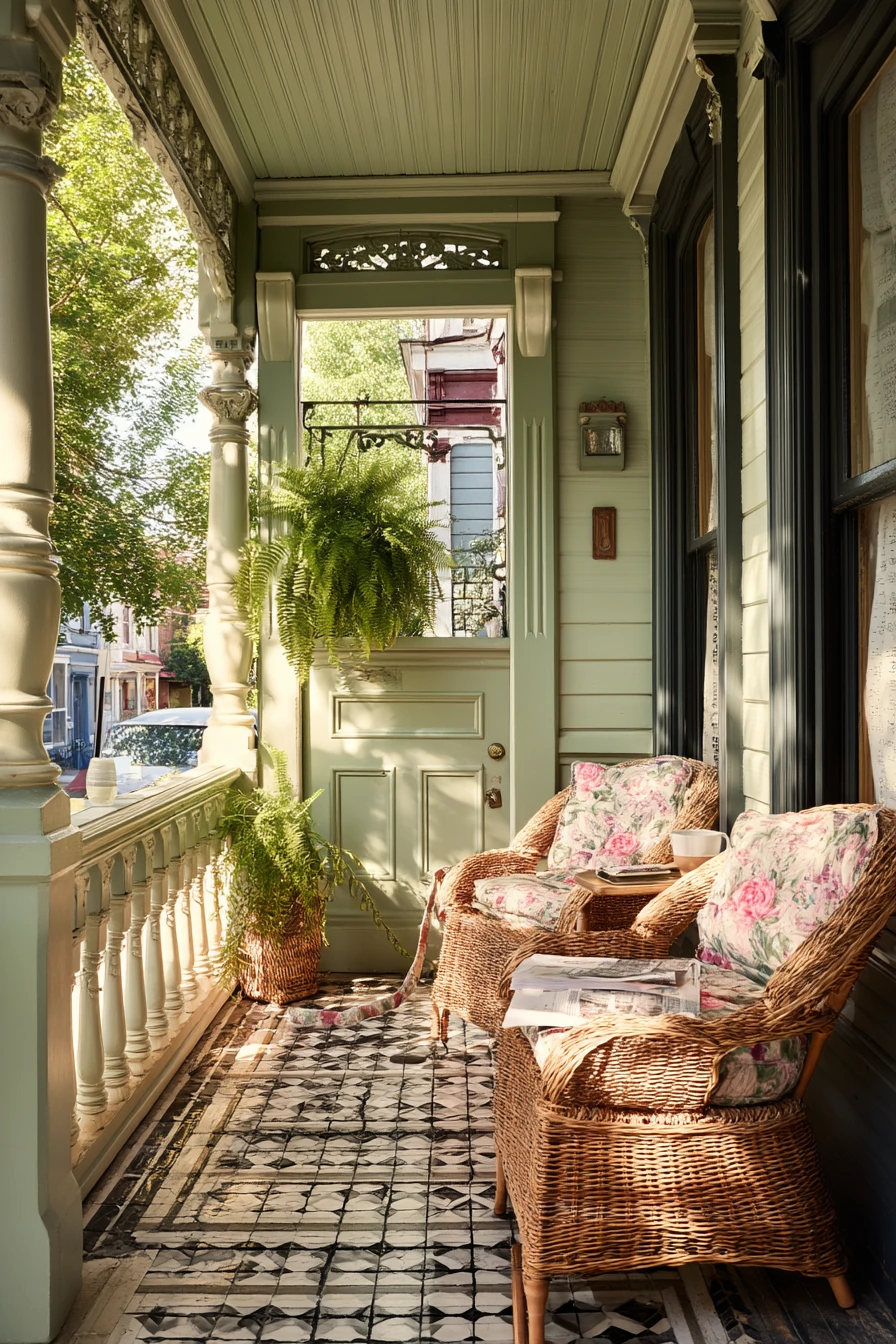 Elegant Painted Victorian Porch for Morning Coffee