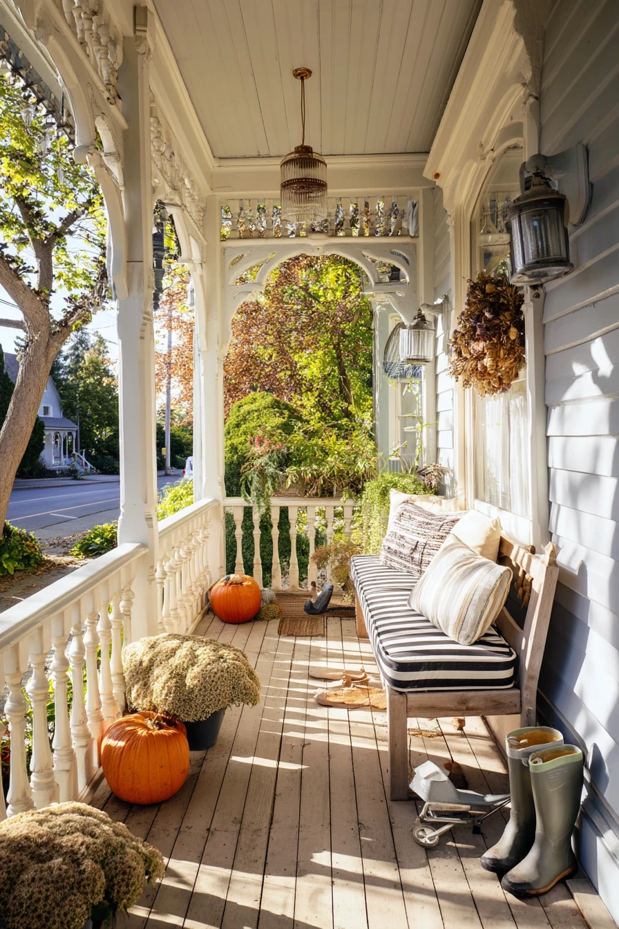 Small Front Porch with Seasonal Pumpkins