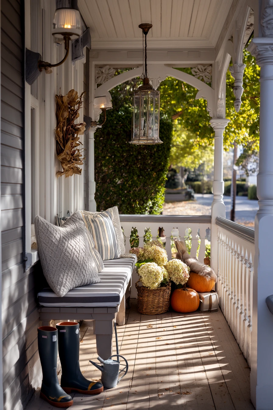 Small Front Porch with Seasonal Pumpkins