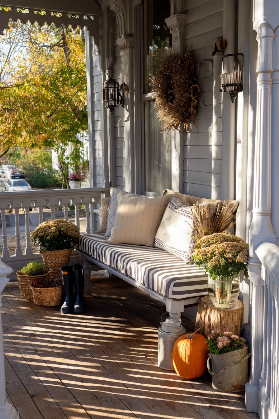 Small Front Porch with Seasonal Pumpkins