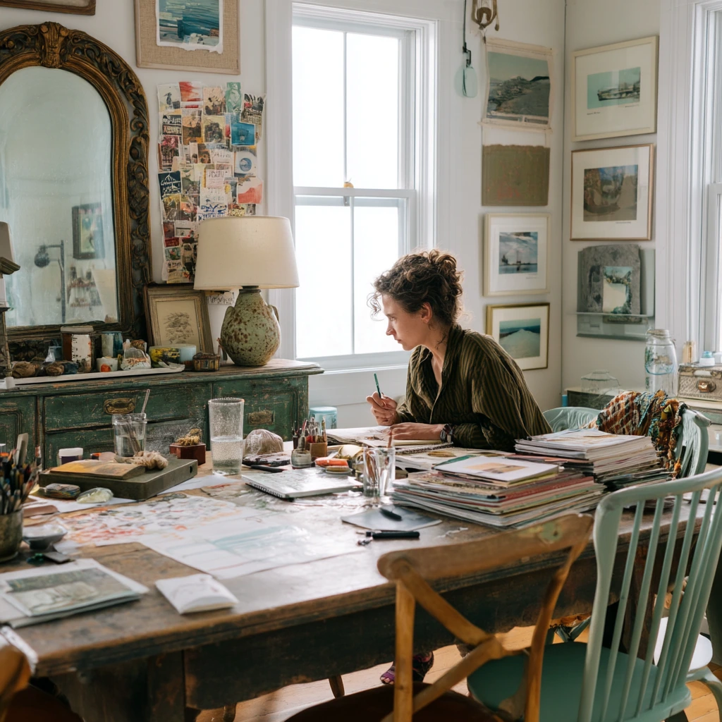 Creative Studio Dining Room with Collected Vintage Pieces