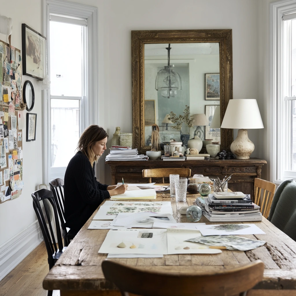 Creative Studio Dining Room with Collected Vintage Pieces