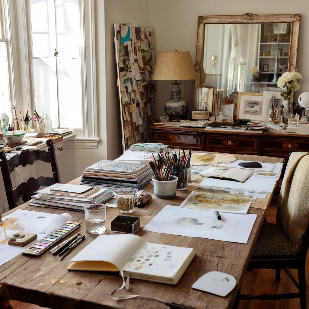 Creative Studio Dining Room with Collected Vintage Pieces
