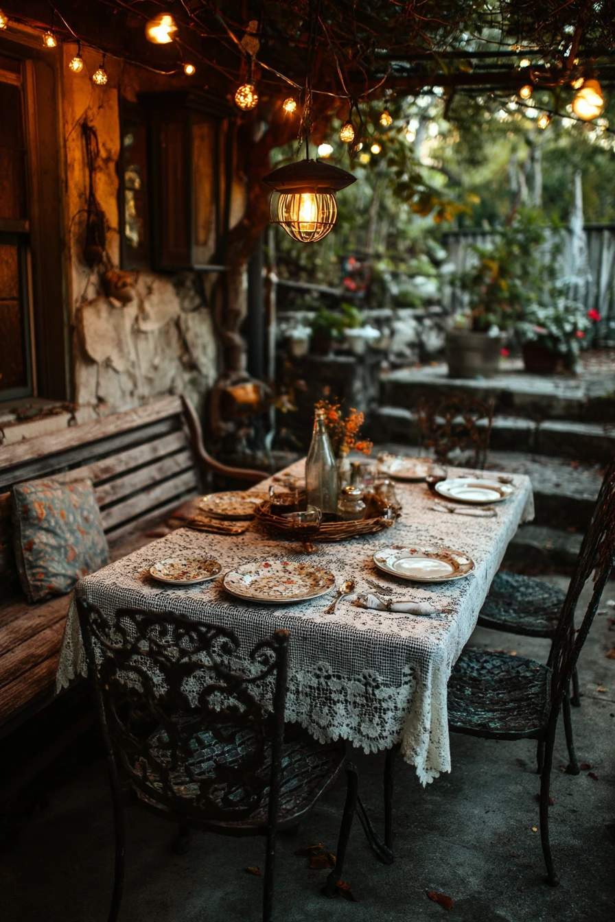 Patio Dinner Under Twinkle Bulbs