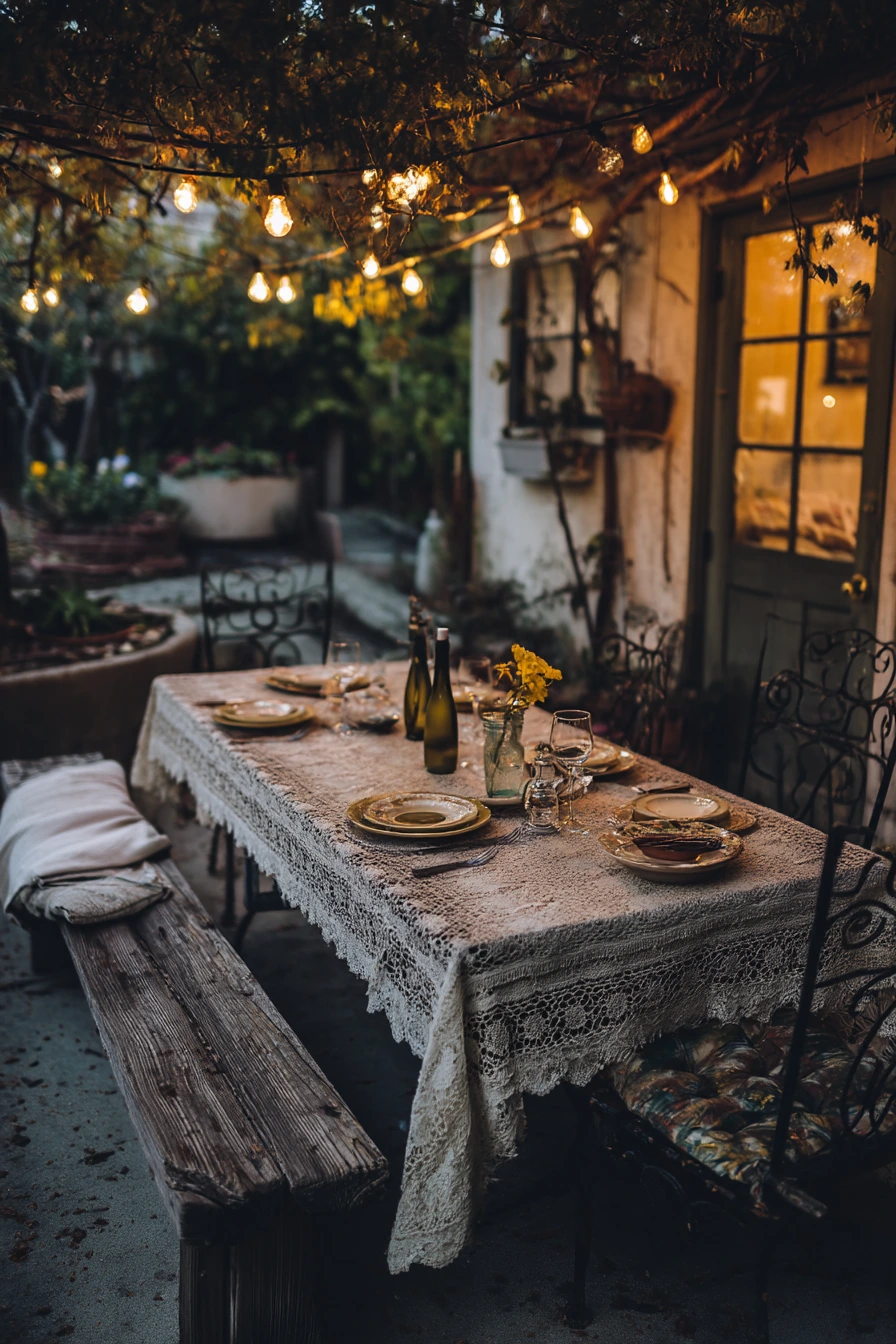 Patio Dinner Under Twinkle Bulbs