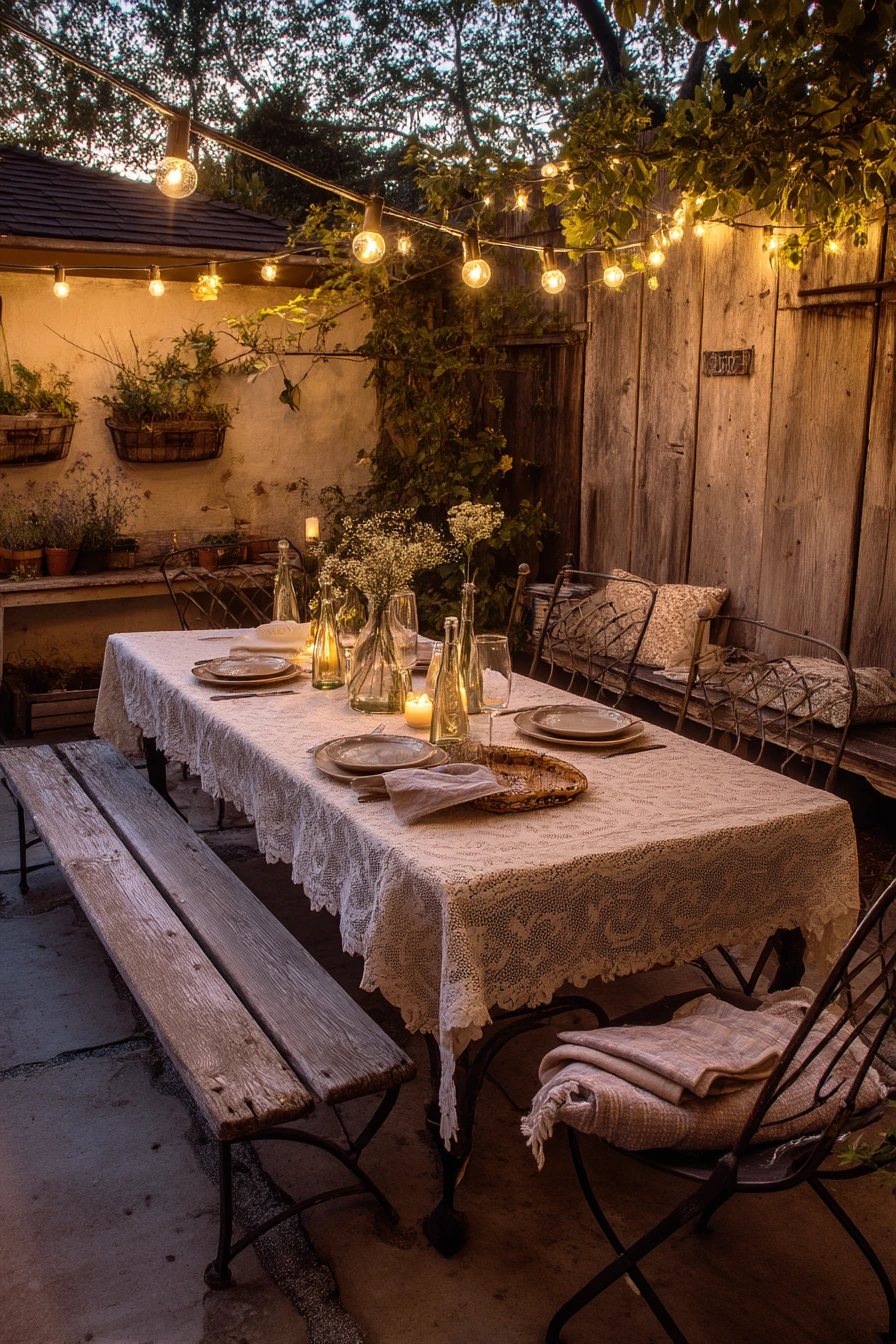 Patio Dinner Under Twinkle Bulbs