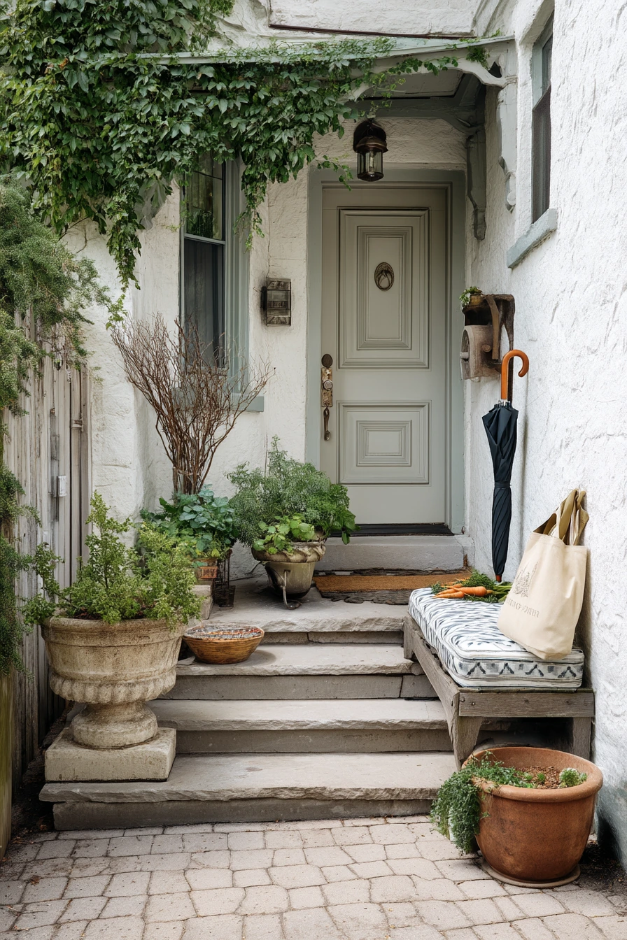 Front Steps with Antique Planters