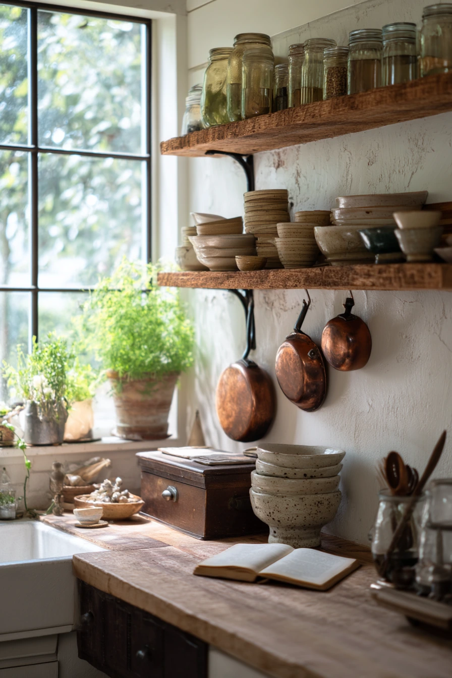 Vintage Kitchen With Open Shelves