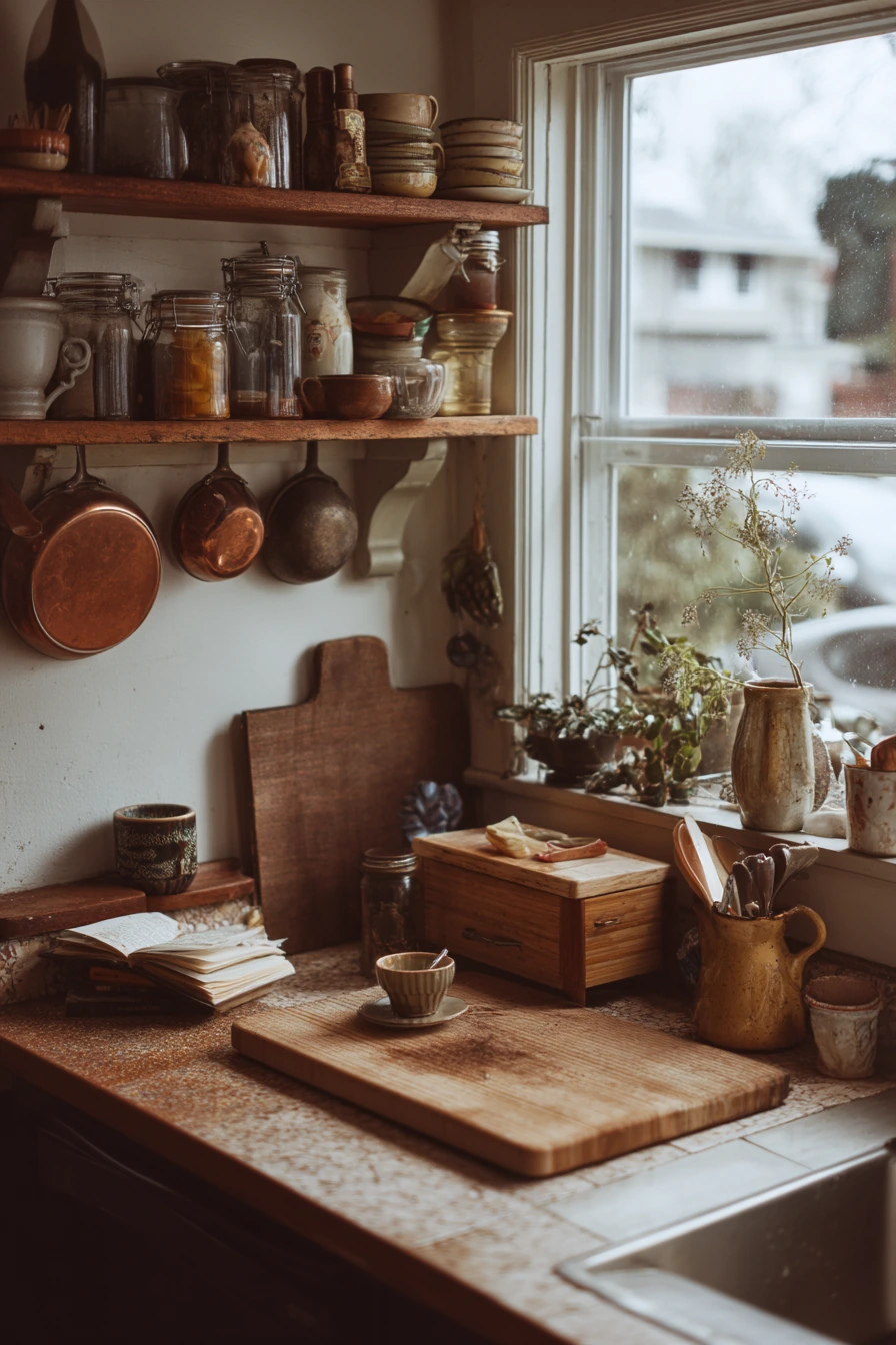 Vintage Kitchen With Open Shelves