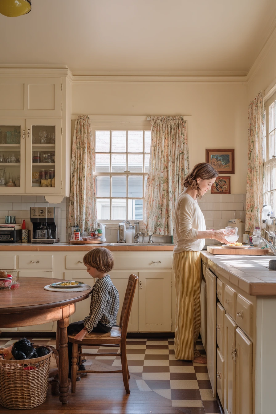 Sunlit Family Vintage Kitchen