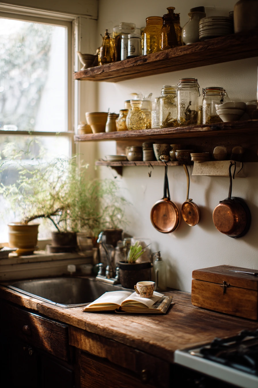 Vintage Kitchen With Open Shelves