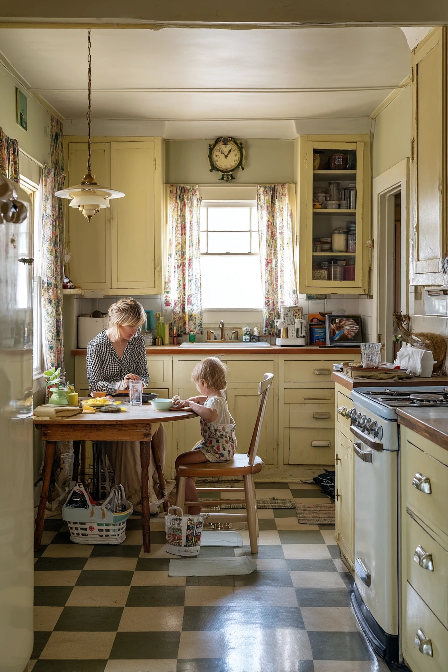 Sunlit Family Vintage Kitchen