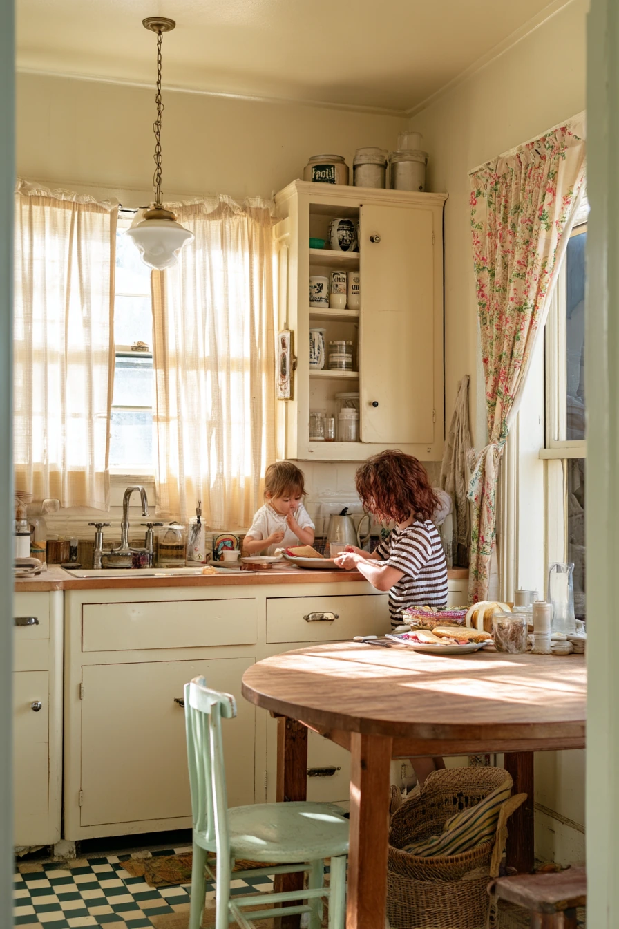 Sunlit Family Vintage Kitchen
