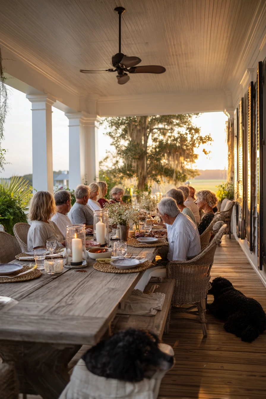 4. Southern Porch Entertaining Under Bright Vinyl Coffers