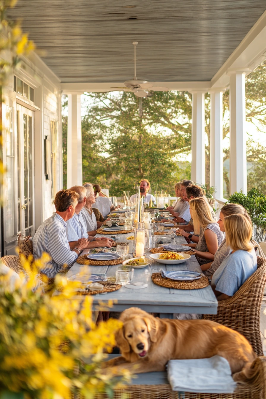 4. Southern Porch Entertaining Under Bright Vinyl Coffers