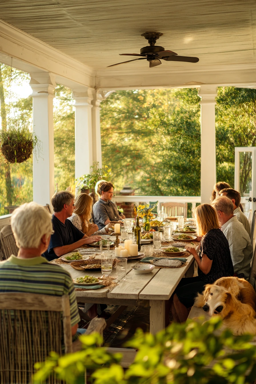 4. Southern Porch Entertaining Under Bright Vinyl Coffers