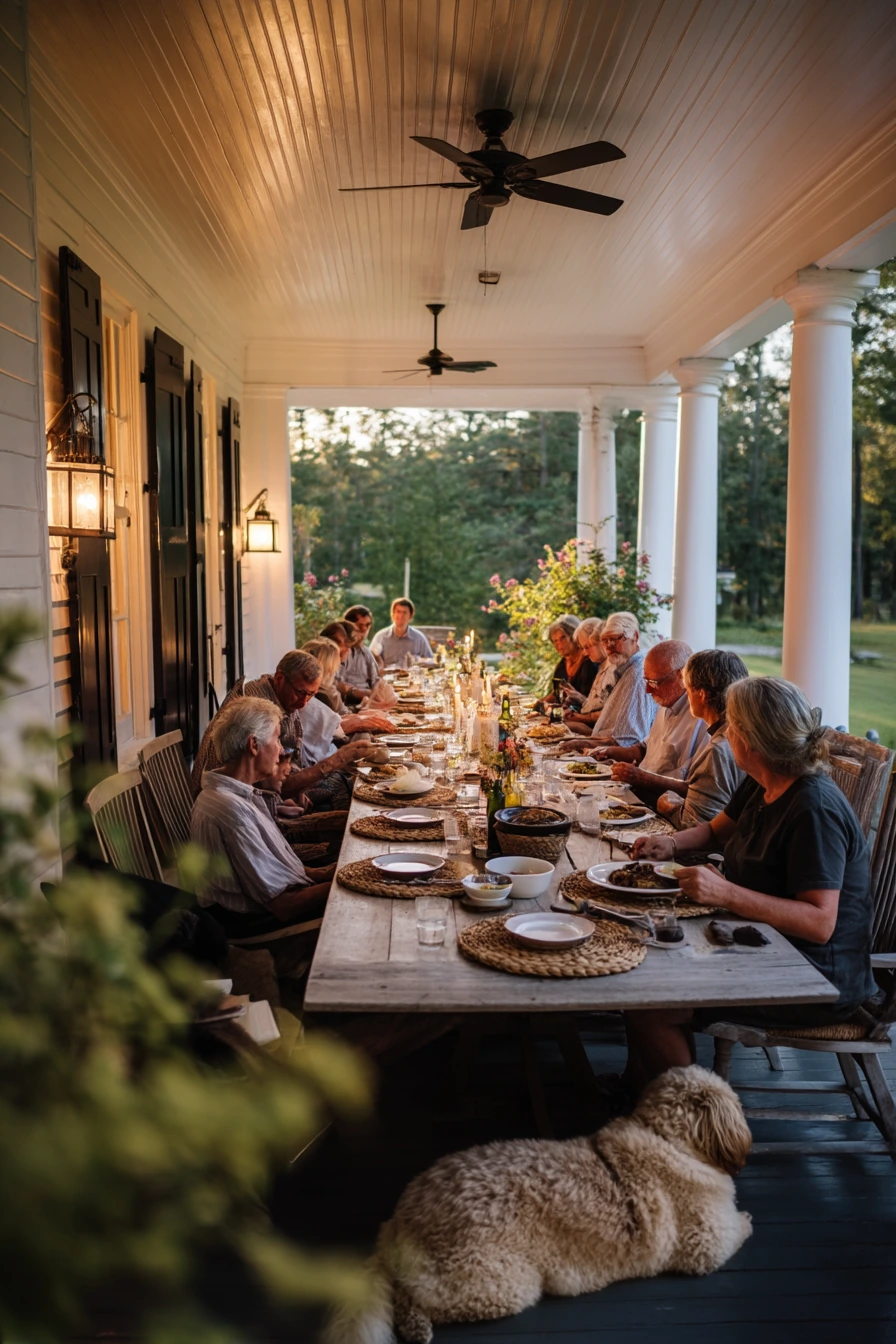 4. Southern Porch Entertaining Under Bright Vinyl Coffers