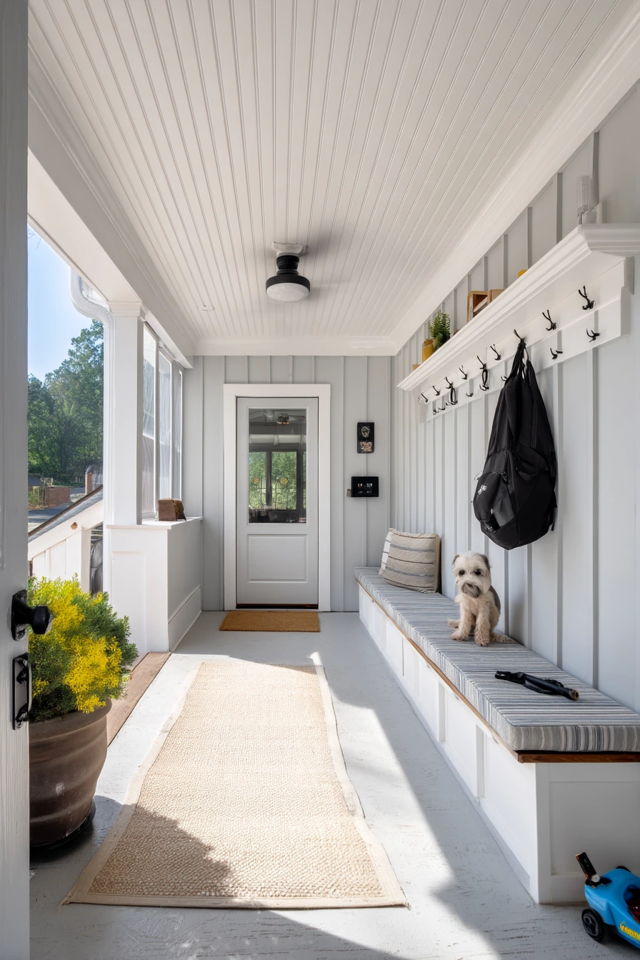 8. Modern Farmhouse Back Porch With Ventilated Vinyl Panels
