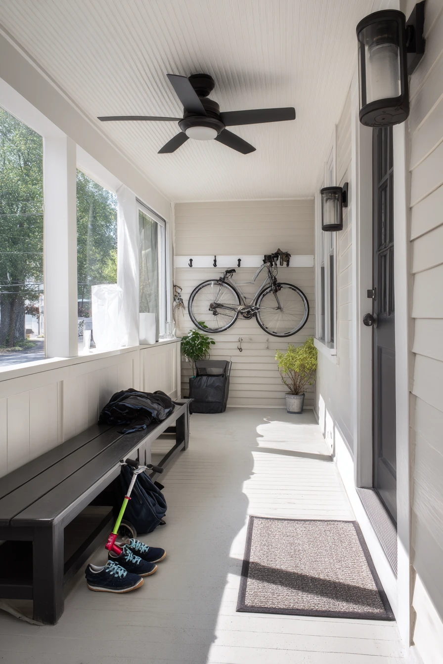8. Modern Farmhouse Back Porch With Ventilated Vinyl Panels