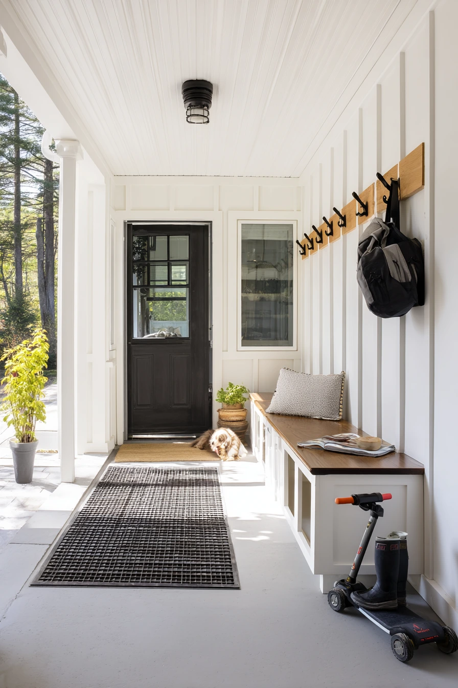 8. Modern Farmhouse Back Porch With Ventilated Vinyl Panels