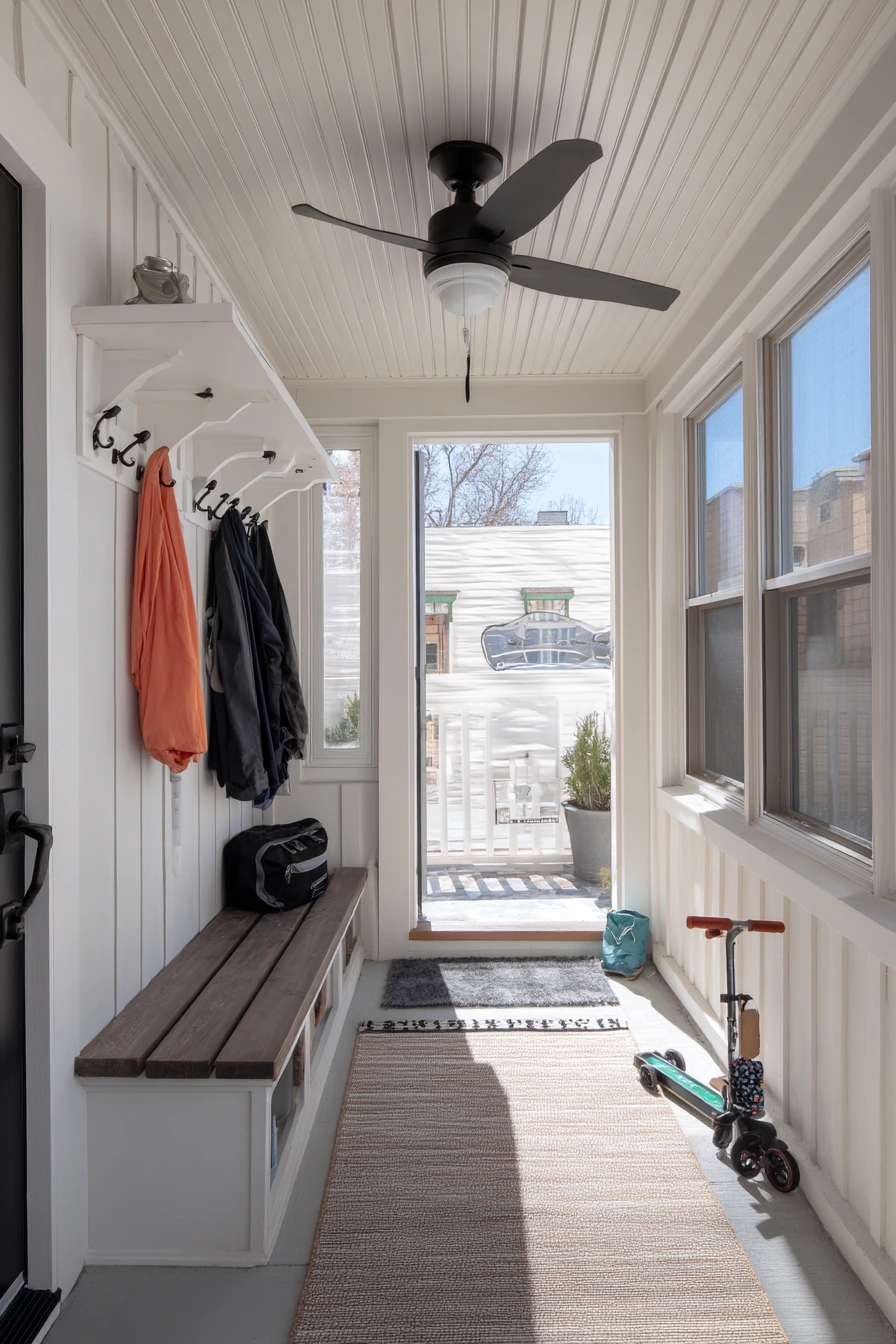8. Modern Farmhouse Back Porch With Ventilated Vinyl Panels