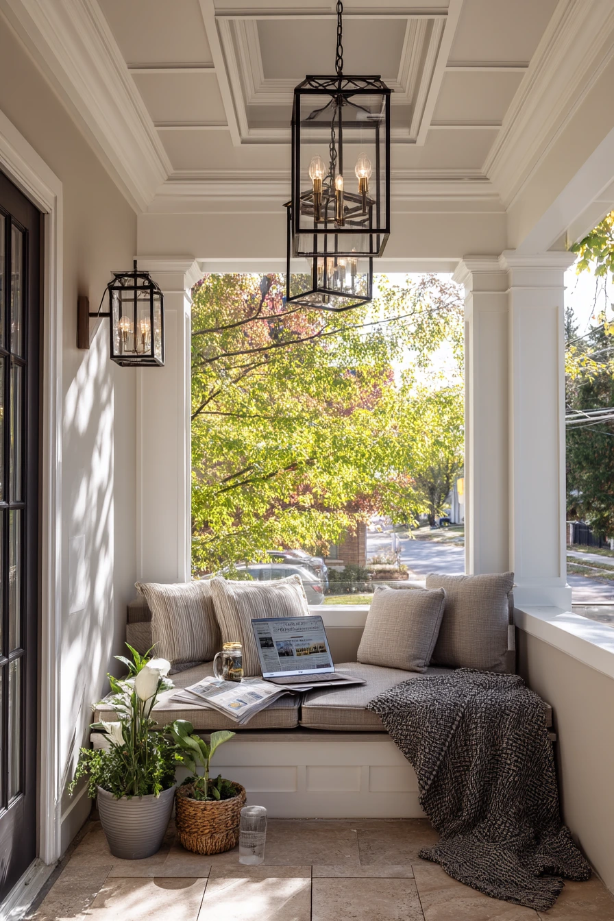 9. Transitional Porch With Tray-Look Vinyl Ceiling