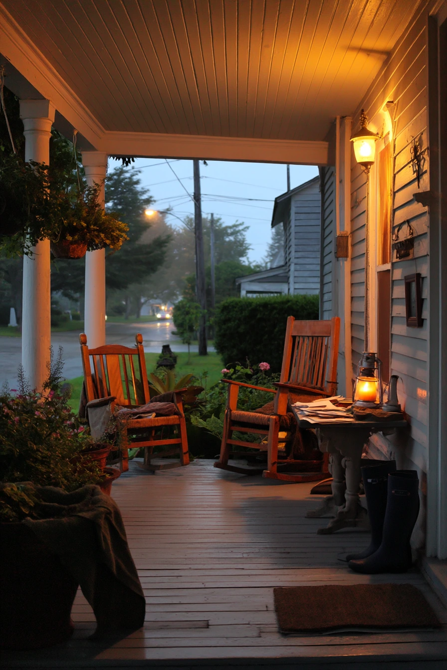 10. Evening Front Porch With Soft Glow Vinyl Beadboard