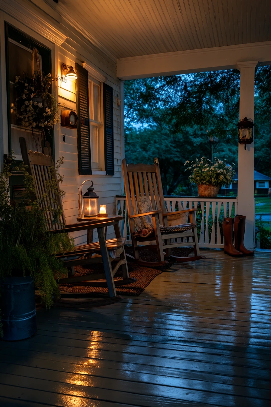 10. Evening Front Porch With Soft Glow Vinyl Beadboard