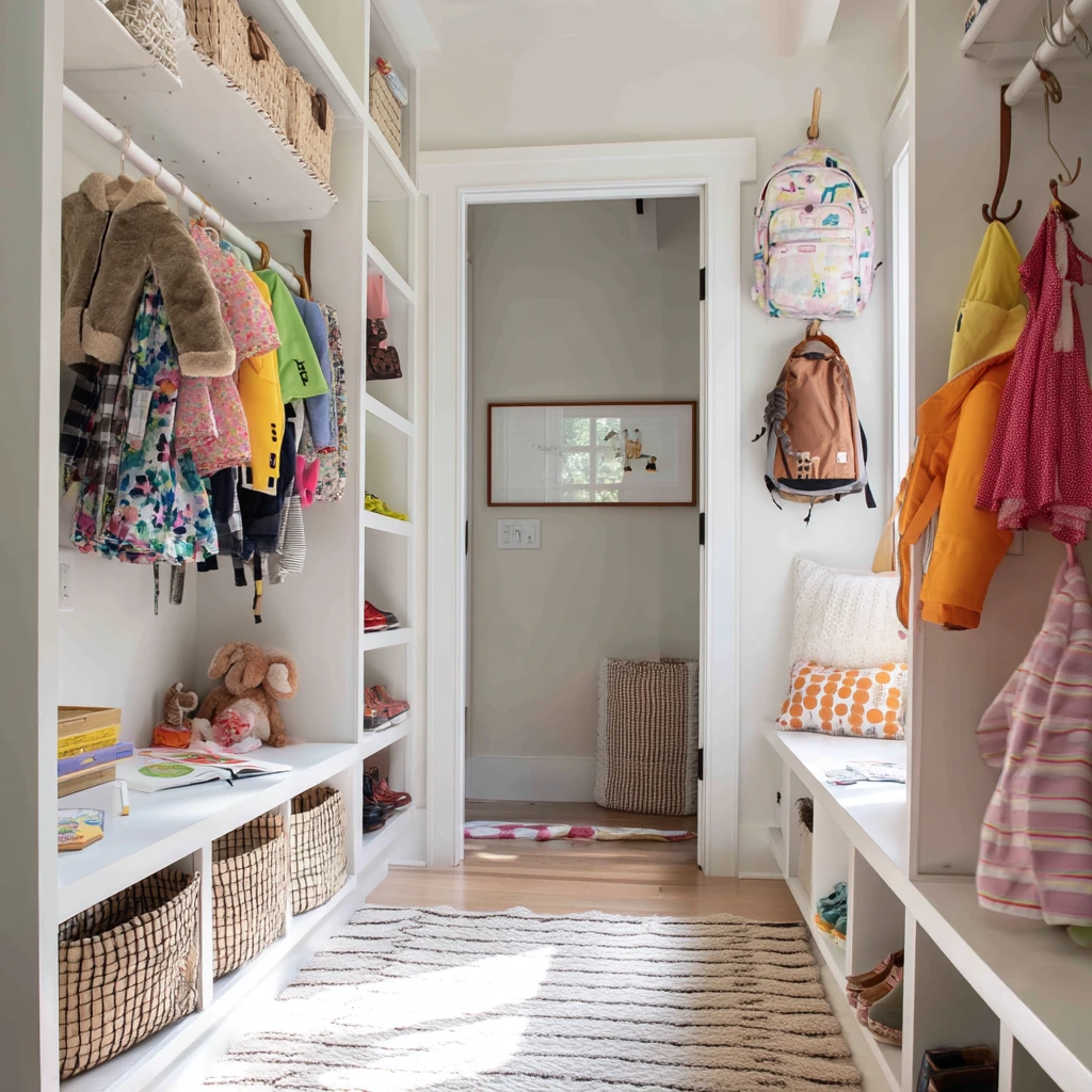 Kids’ Shared Walk-In Closet with Playful Order